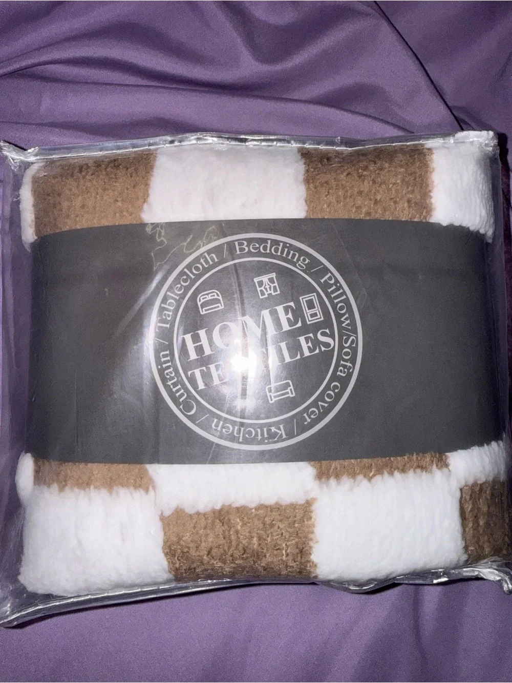 Brown & White Plush Couch Cover